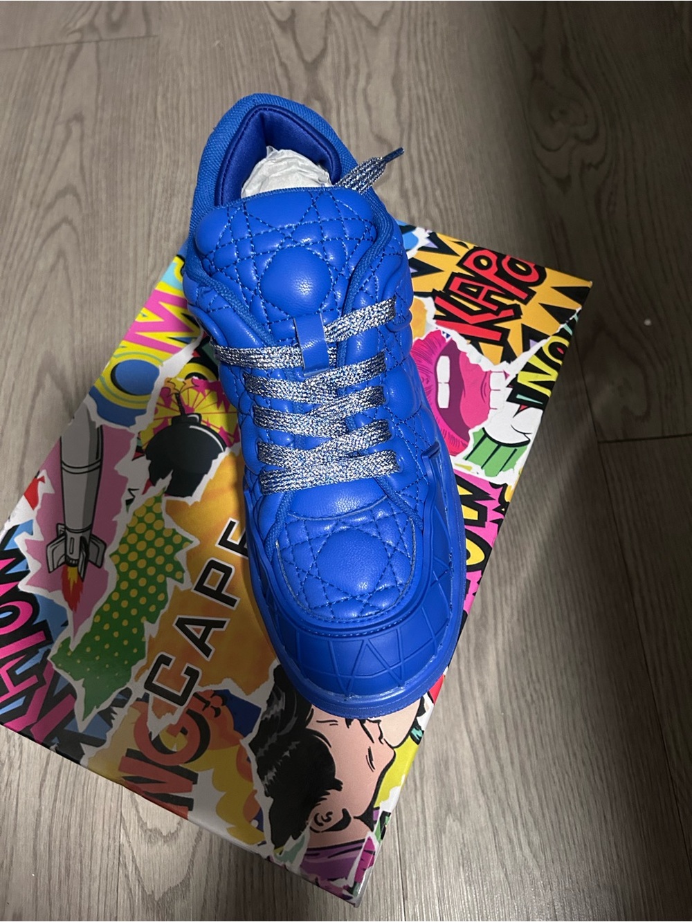 Cape Robbin Bright Blue Quilted Platform Sneaker with Metallic Laces